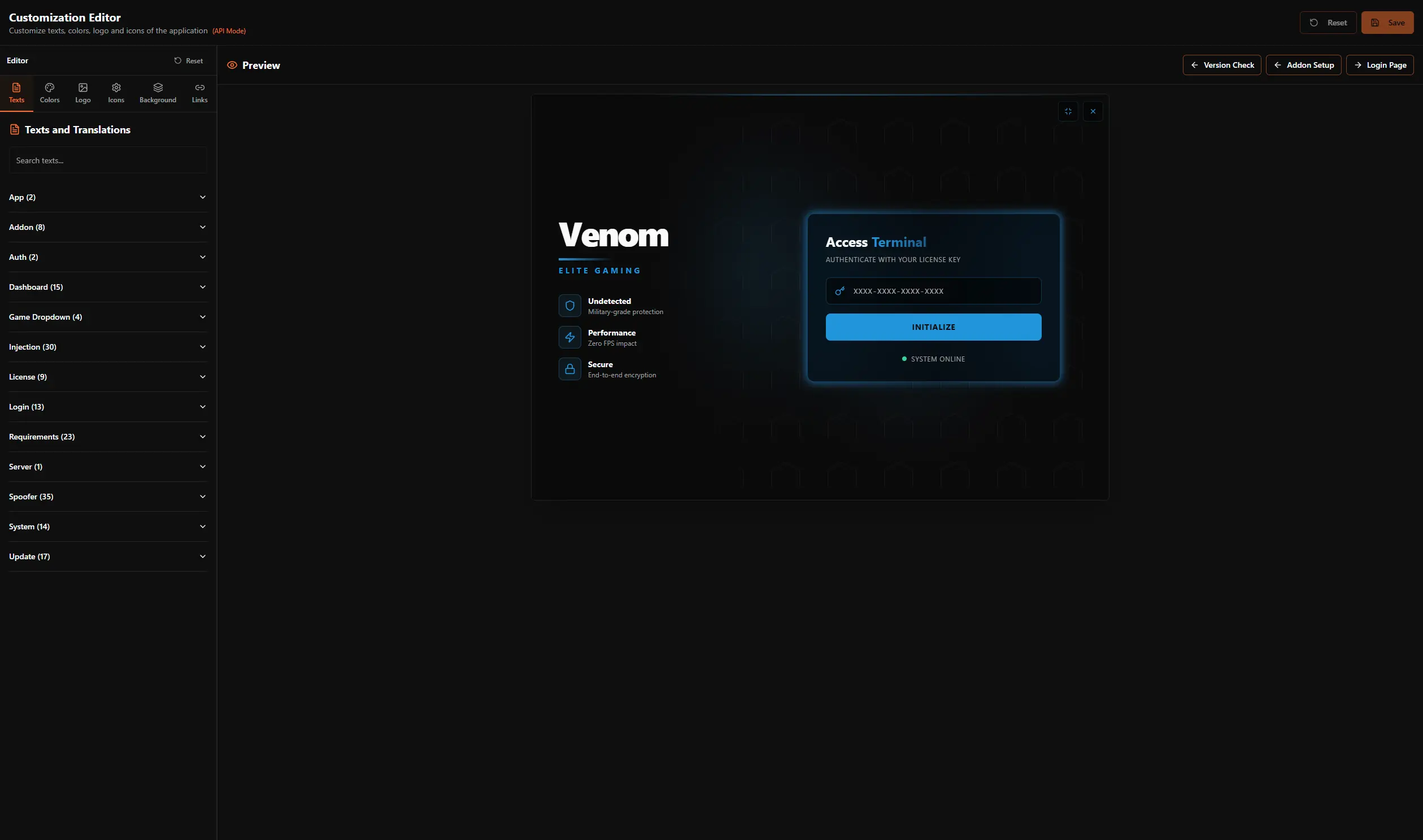 Loader customization editor