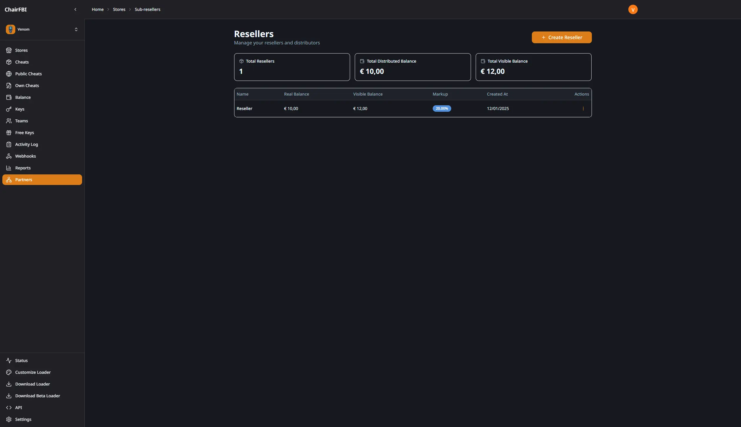 Resellers management page